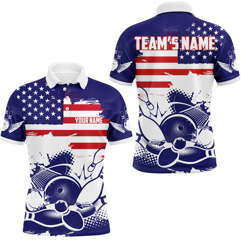 MaxCorners American Pattern Customized Name 3D And Team Name Bowlings Polo Shirt For Men