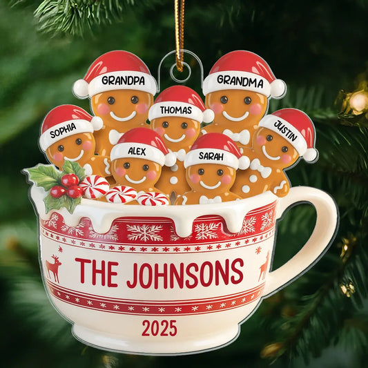 Maxcorners 3D Effect Gingerbread Family In Hot Cocoa - Personalized Acrylic Ornament 2D Flat