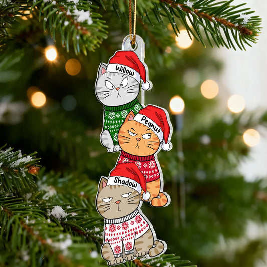 Maxcorners Stacked Cats Christmas - Personalized Acrylic Ornament - Gift For Cat Lovers 2D Flat