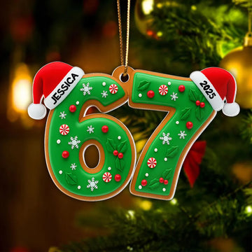 Maxcorners Custom Six Seven Holly Pattern - Personalized Acrylic Ornament - Teen Slang Funny Tree Decor, Funny Teen Grandkid Gift 2D Flat