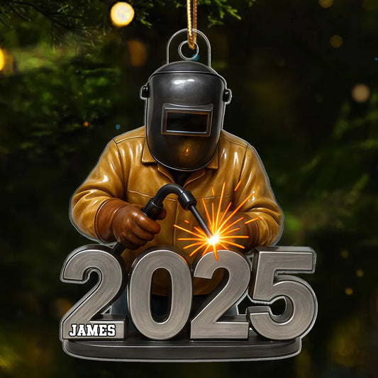 Maxcorners 3D Effect Welder Working 2025 - Personalized Acrylic Ornament - Gift For Welders, Metal Worker Mechanic Welding 2D Flat