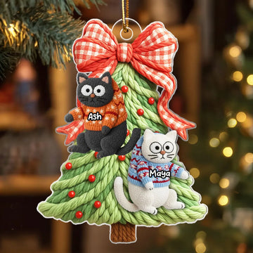 Maxcorners Cat Hanging on Christmas Tree Latch Hook Yarn Faux - Personalized Acrylic Ornament - Christmas Gift for Cat Lovers 2D Flat