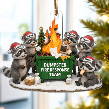 Maxcorners Funny Raccoon Dumpster on Fire Response Team - Personalized Acrylic Ornament - Funny Holiday Gift for Coworkers 2D Flat