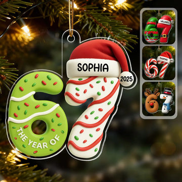 Maxcorners 3D Effect 67 Six Seven 2025 Slang Signature Christmas Pattern - Personalized Acrylic Ornament - Funny Christmas Gift For Teen, Grandkid, Gen Alpha 2D Flat