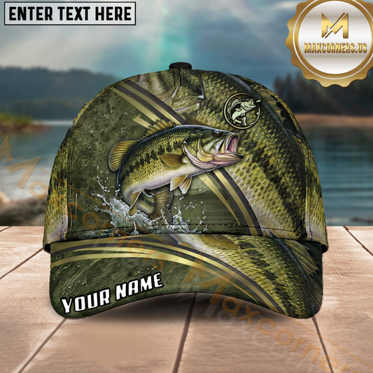 Maxcorners Fishing Olive Scale Arc Hook Logo Personalized Name 3D Cap (12 Fish Species)