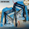 Maxcorners Fishing Dark Blue Splash Personalized Name, Team Name 3D Long Sleeve Shirt (12 Fish Species)