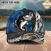 Maxcorners Fishing Blue Water Tribal Metal Personalized Name 3D Cap (12 Fish Species)
