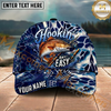 Maxcorners Fishing Hookin Adventure Blue Hexagon Multi Options Personalized Name 3D Cap (11 Fish Species)
