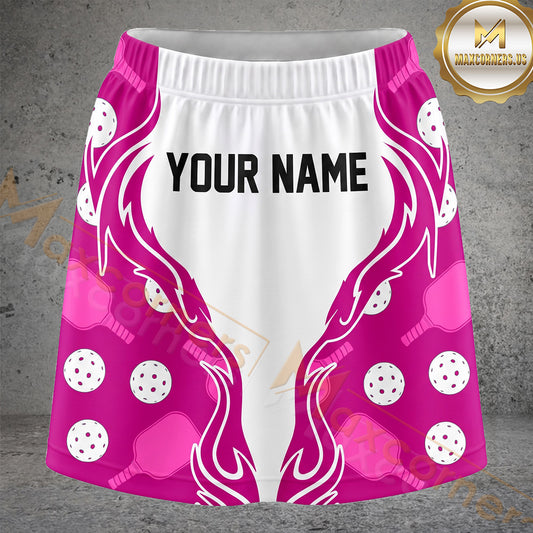 Maxcorners Pickleball Magenta Flame Swirl Ball Personalized 3D Skort, Skirts With Shorts