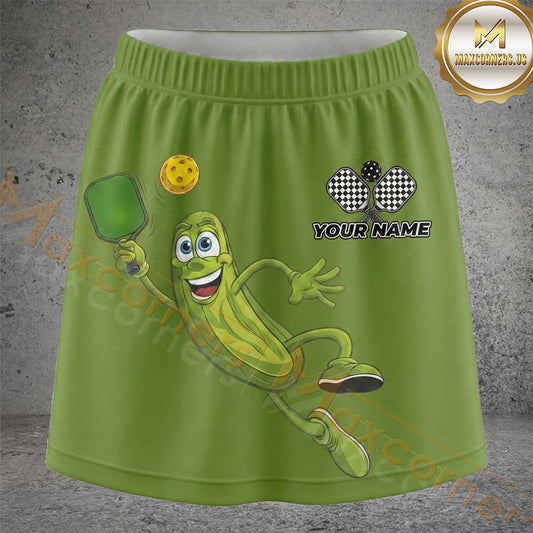 Maxcorners Pickleball Olive Green Pickle Character Personalized 3D Skort, Skirts With Shorts