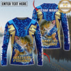 Maxcorners Fishing Blue Gold Tournament Multicolor Options Personalized Name, Team Name 3D Long Sleeve Shirt ( 12 Fish Species)