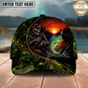 Maxcorners Fishing Reaper Sunset Green Honeycomb Personalized Name 3D Cap (12 Fish Species)