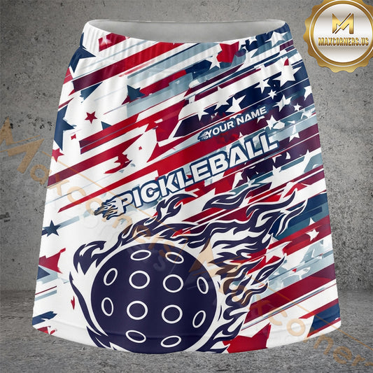 Maxcorners Pickleball Distressed Red White Blue Pickleball Personalized 3D Skort, Skirts With Shorts