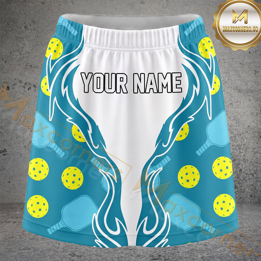 Maxcorners Pickleball Turquoise Flame Swirl Ball Personalized 3D Skort, Skirts With Shorts