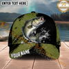 Maxcorners Fishing Olive Black Grunge Water Splash Personalized Name 3D Cap (12 Fish Species)
