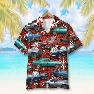 Maxcorners Seamless Tribal Pattern, Custom Classic Car Photo Hawaiian Shirt, Summer Gift