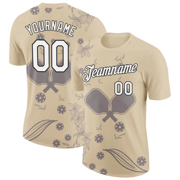 Maxcorners Pickleball Paddle Ball Khaki Beige Botanical Floral Personalized Name 3D Unisex Shirt