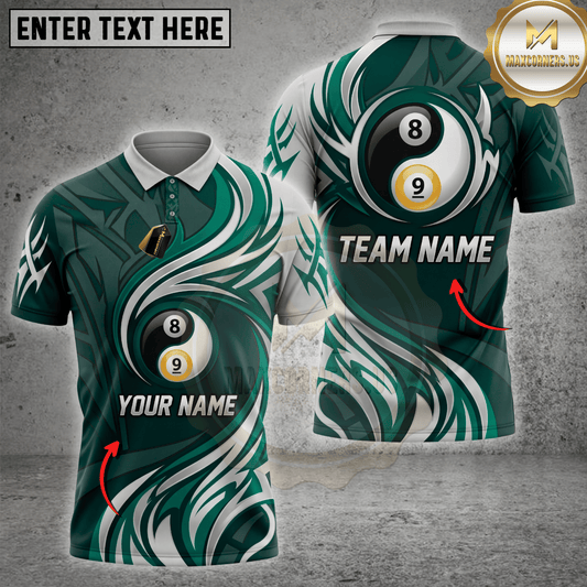 Maxcorners Yin Yang Eight Ball Abstract Ribbon Pool Apparel Multicolor Customized Name, Team Name 3D Shirts