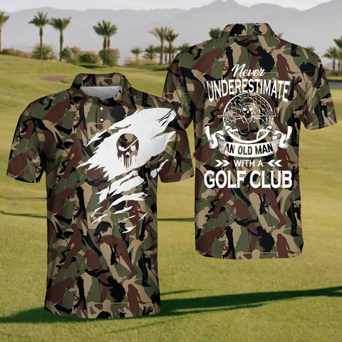 Maxcorners Skull Army Mens Golf Polo Shirt, Mens Golf Gift, Mens Golf Shirt