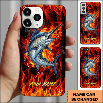 Maxcorner Marlin Fishing Fire Flame Background Personalized Name 3D Phone Case
