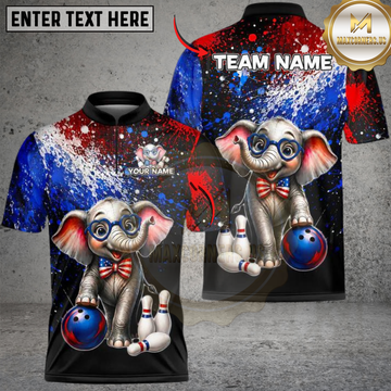 Maxcorners Bowling Patriotic Elephant Personalized Name 3D Unisex Shirt