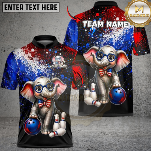 Maxcorners Bowling Patriotic Elephant Personalized Name 3D Unisex Shirt