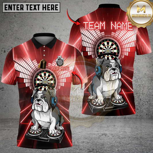 Maxcorners Darts DJ Bulldog Multicolor Options Personalized Name Shirt (4 Colors)