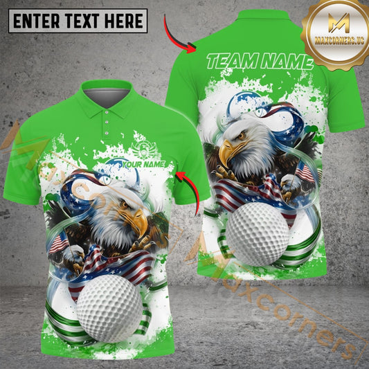 Maxcorners American Eagle Power Golf Polo Customized Name, Team Name 3D Shirts (4 Colors)