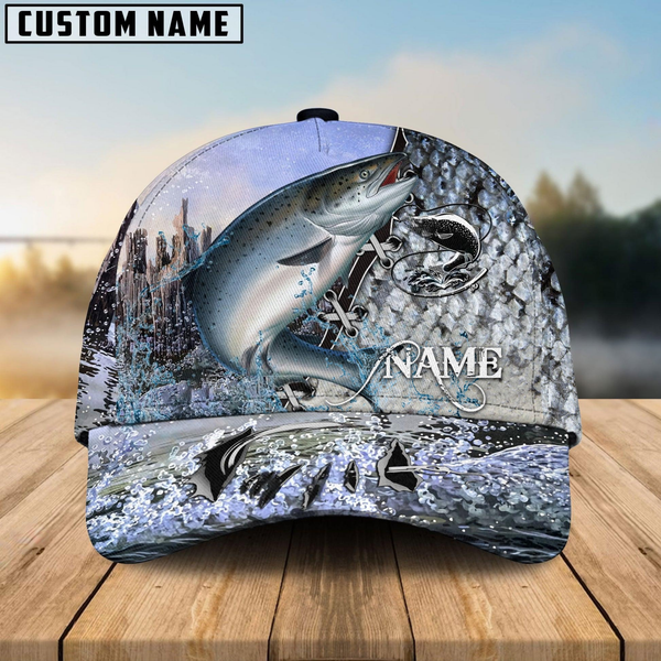 Maxcorners Salmon Fishing Clear Water Skin Customized Name 3D Cap