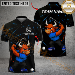 Maxcorners Bull Power Drive Golf Polo Shirt, Customized Name & Team Name 3D Shirts (4 Colors)