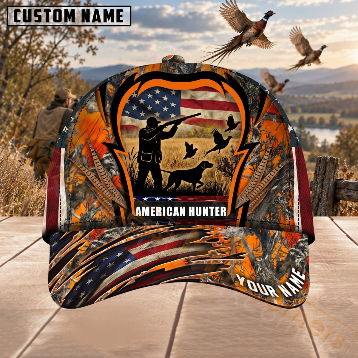 Maxcorners Upland Bird Hunting American Hunter Dog Blaze Orange Personalized Name 3D Cap