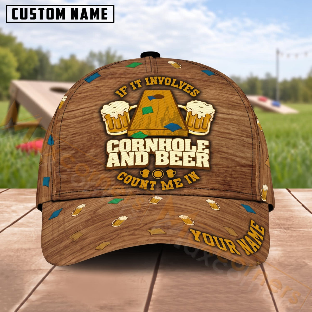 Maxcorners Cornhole Get Involved And Bean Bag Design Personalized Name 3D Cap