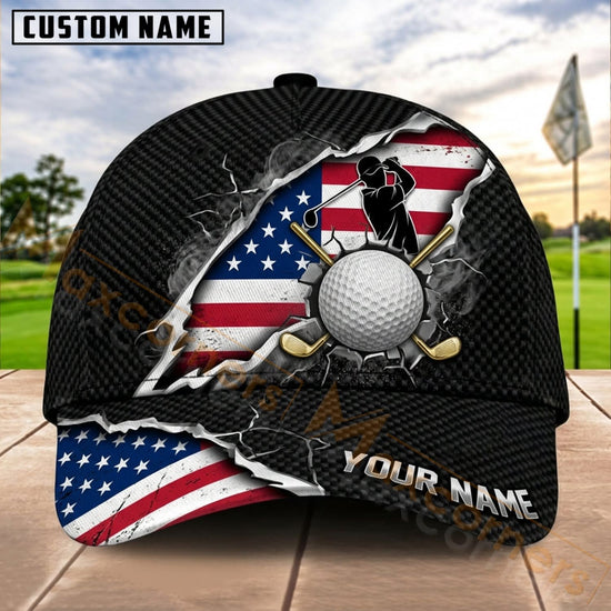 Maxcorners Golf USA Torn Flag Ball Personalized Name 3D Cap