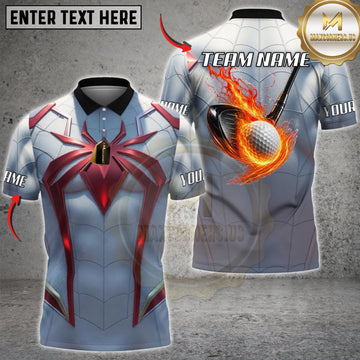 Maxcorners Golf Silver Red Spider Armor Flaming Golf Ball Personalized Name 3D Unisex Shirt