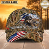 Maxcorners Dog Hunting And Duck Woodland Camo Torn American Flag Personalized Name 3D Cap