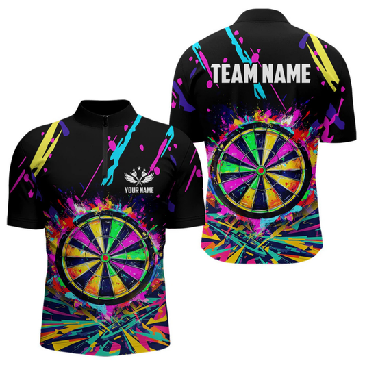 Maxcorners Colorful Neon Darts Shirts For Men Custom Darts Jerseys Polo & 1/4 Zip, Darts Team Shirt LM154
