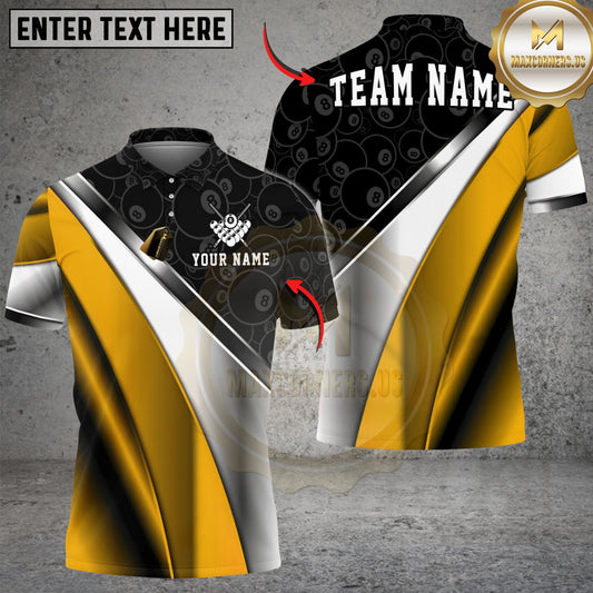 Maxcorners Billiards 8 Ball Metallic Plate Pattern Customized Name, Team Name 3D Shirt (6 Colors)
