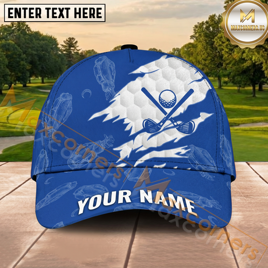 Maxcorners Golf Blue Splatter Golfer Silhouette Personalized Cap