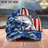 Maxcorners Fishing USA Flag Blue Camouflage Personalized Name 3D Cap (12 Fish Species)