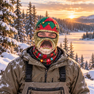 Maxcorners Largemouth Bass Fish Big Open Mouth Jingle Bell Elf Hat Personalized 3D Balaclava Face Mask