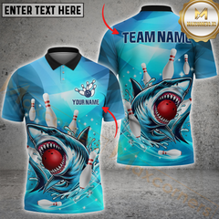 Maxcorners Bowling Shark Blue Abyss Customized Name, Team Name 3D Unisex Shirt