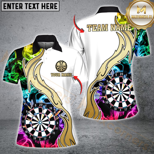 Maxcorners Darts Multicolor Golden Smoke Pattern Customized Name 3D Shirt For Women | White
