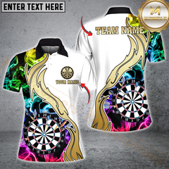 Maxcorners Darts Multicolor Golden Smoke Pattern Customized Name 3D Shirt | White
