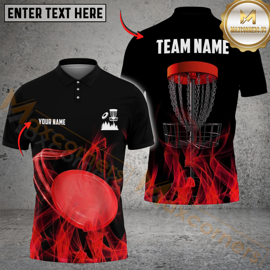 Maxcorners Disc Golf Power Polo Personalized Name, Team Name 3D Shirt (4 Colors)