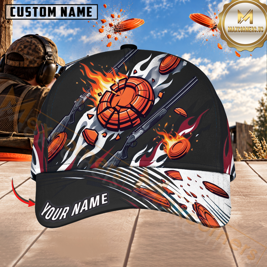 (7 Colors) Maxcorners Trap & Skeet Shooting Flaming Clay Target American Eagle Personalized Name 3D Cap