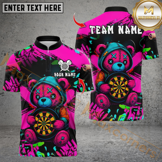 Maxcorners Darts Colorful Patchwork Bear Design Multioptions Customized Name, Team Name 3D Shirt (4 Colors)