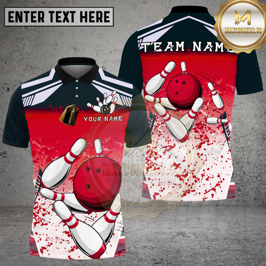 Maxcorners Bowling Pink Splash Strike Ball Graphic Multicolor Options Personalized Name, Team Name 3D Shirt (4 Colors)