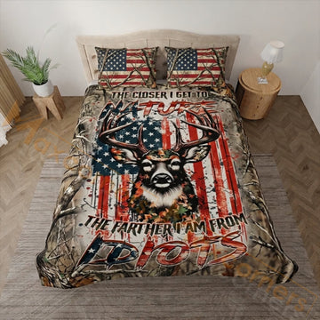 Maxcorners Hunting Deer Skull American Flag Rustic Design Bedding Set 3D Print Custom Name
