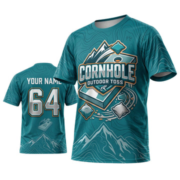 Maxcorners Cornhole Mountain Board Teal Personalized Name 3D Unisex Shirt
