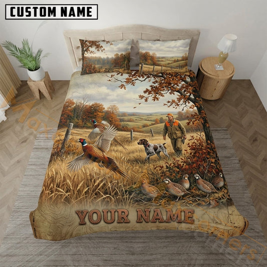 Maxcorners Pheasant Hunting Autumn Meadow Hunter Bedding Set 3D Print Custom Name